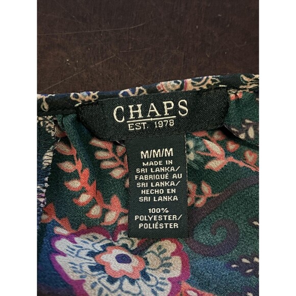 Chaps Shirt Womens Medium Blue Paisley Boho Tunic Top 3/4 Sleeve Lightweight - Picture 6 of 6